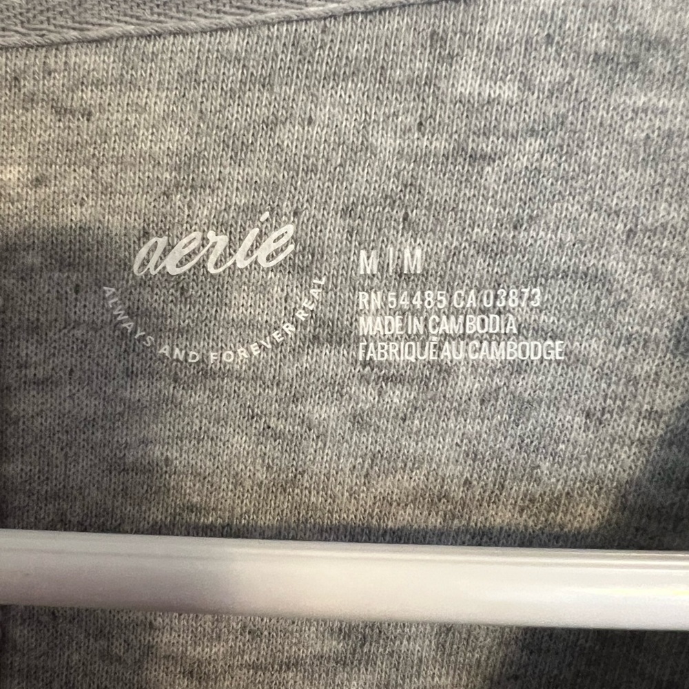 Aerie Endless Summer Crewneck Sweatshirt in Heathered Gray Boxy Fit Ribbed - Picture 7 of 8